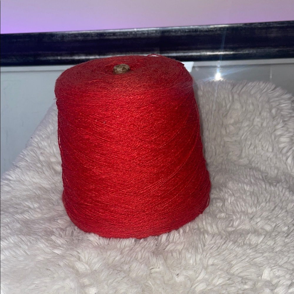 Vintage 100% cotton Vibrant Red Yarn Spool for crafting